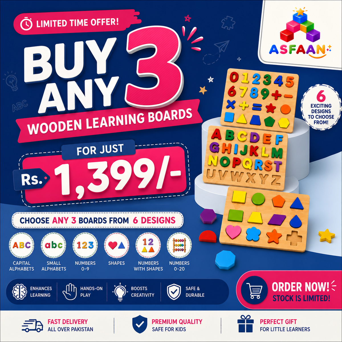 Buy 3 Wooden Learning Puzzles for just 1,399/-