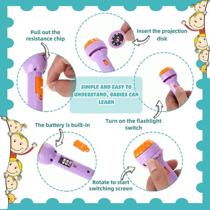 Mini Kids Projector Torch – 3 Slides, 24 Patterns | Educational Night Light & Bedtime Story Toy for Toddlers