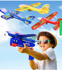 Catapult Gun Aircraft Toy for Kids | Foam Airplane Launcher Glider Flying Toy 2-in-1